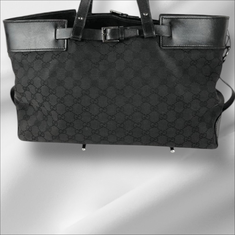 Gucci Black GG Supreme Canvas Leather Trim Large Tote - Picture 4 of 15